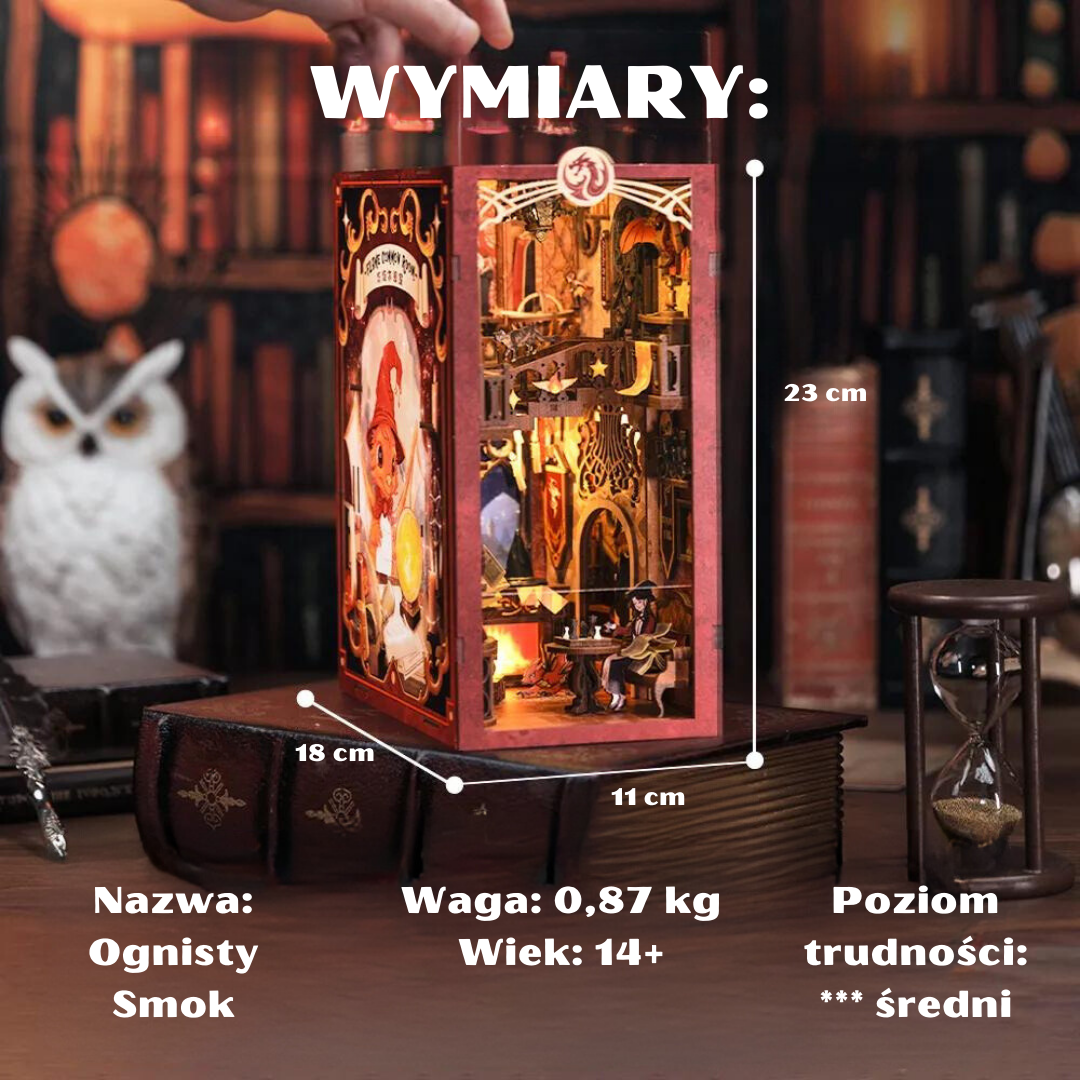 Wymiary zestawu – Book Nook Ognisty Smok