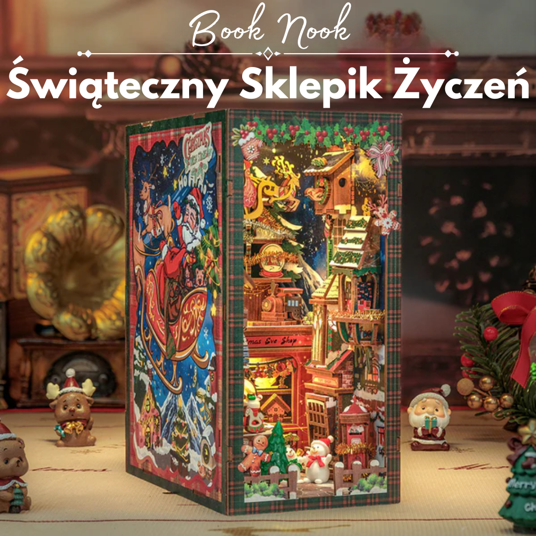Świąteczny Sklepik Życzeń — miniaturowy domek, Book Nook