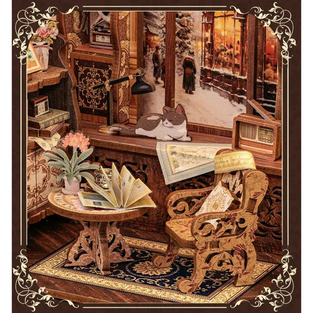 Detale Retro Księgarni – book nook DIY, puzzle 3D
