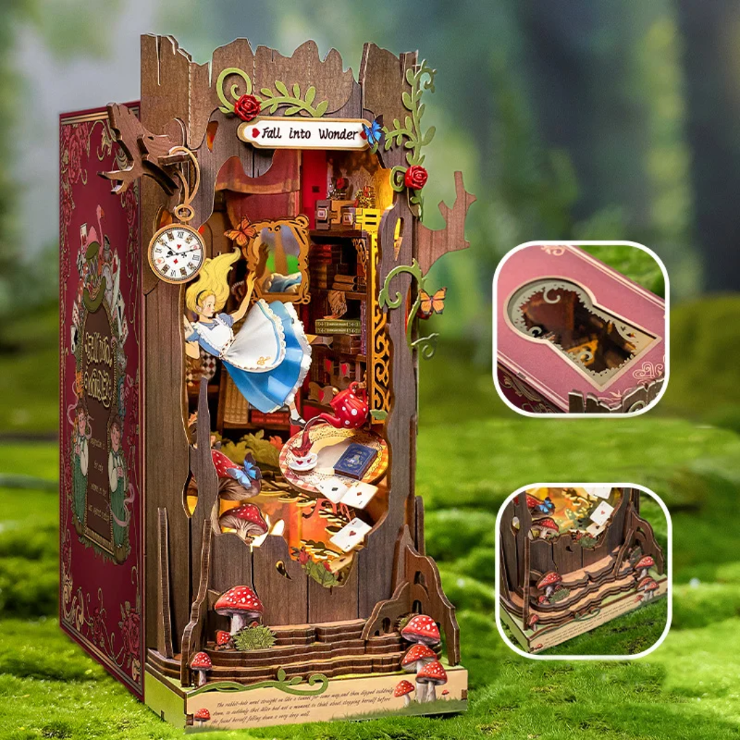 Book nook Alicja w Krainie Czarów jako prezent dla fana książek i DIY