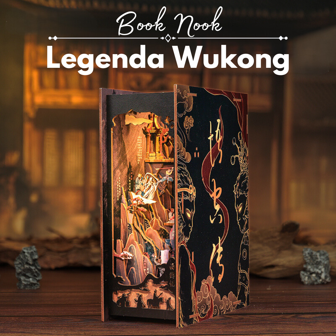 Book nook kit: Legenda Wukong — DIY nook kit, drewniany model 3D (puzzle 3D) z LED, miniaturowy domek na półkę — DIY kit