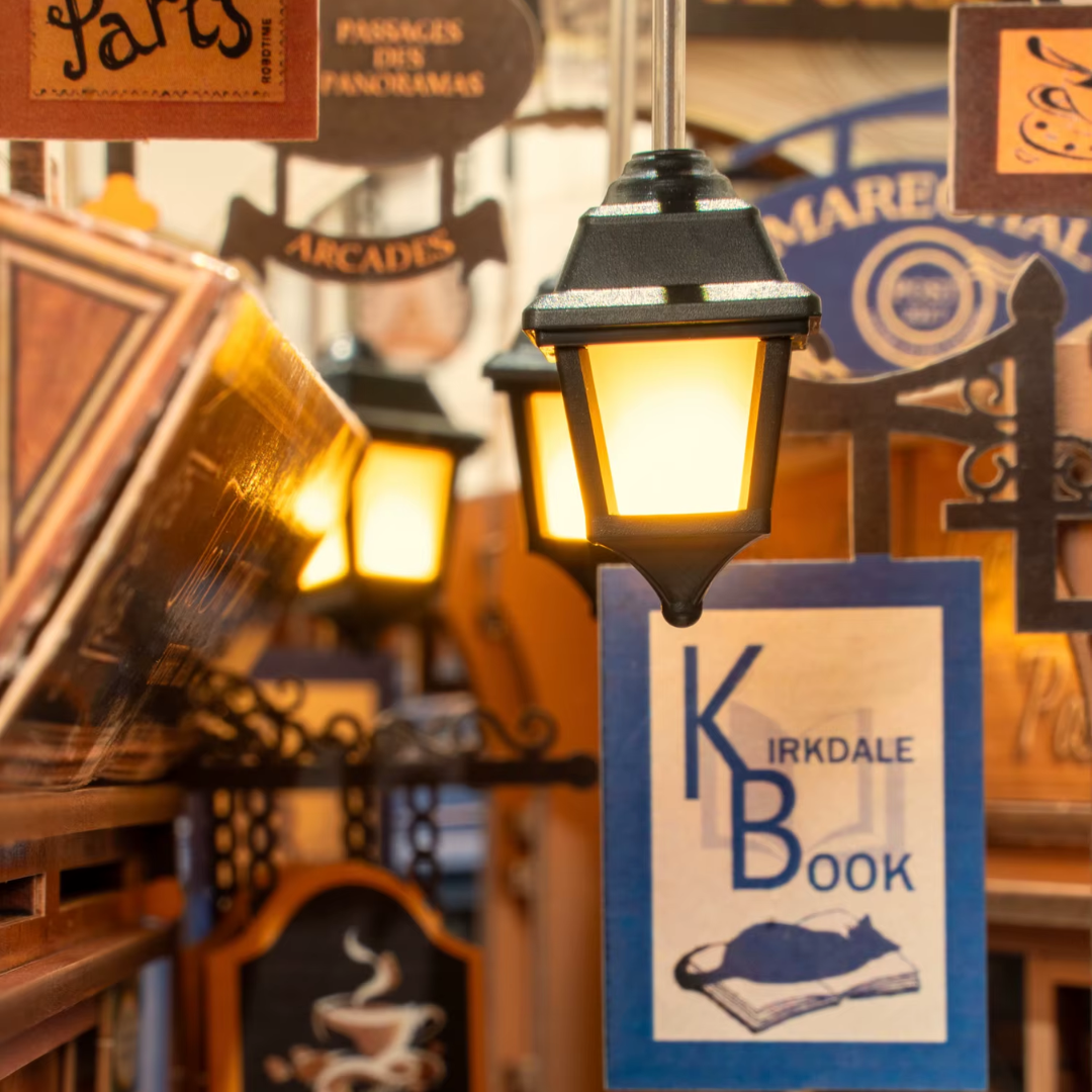 Detail 1 — Arcade Dating book nook kit, DIY miniature Paris arcade