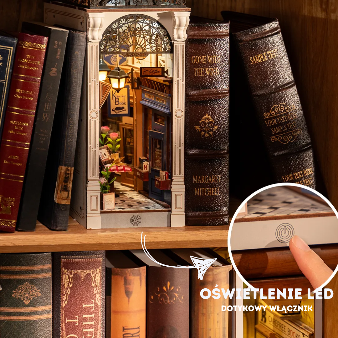 Arcade Dating DIY nook kit — book nook z oświetleniem LED, klimatyczna dekoracja półki