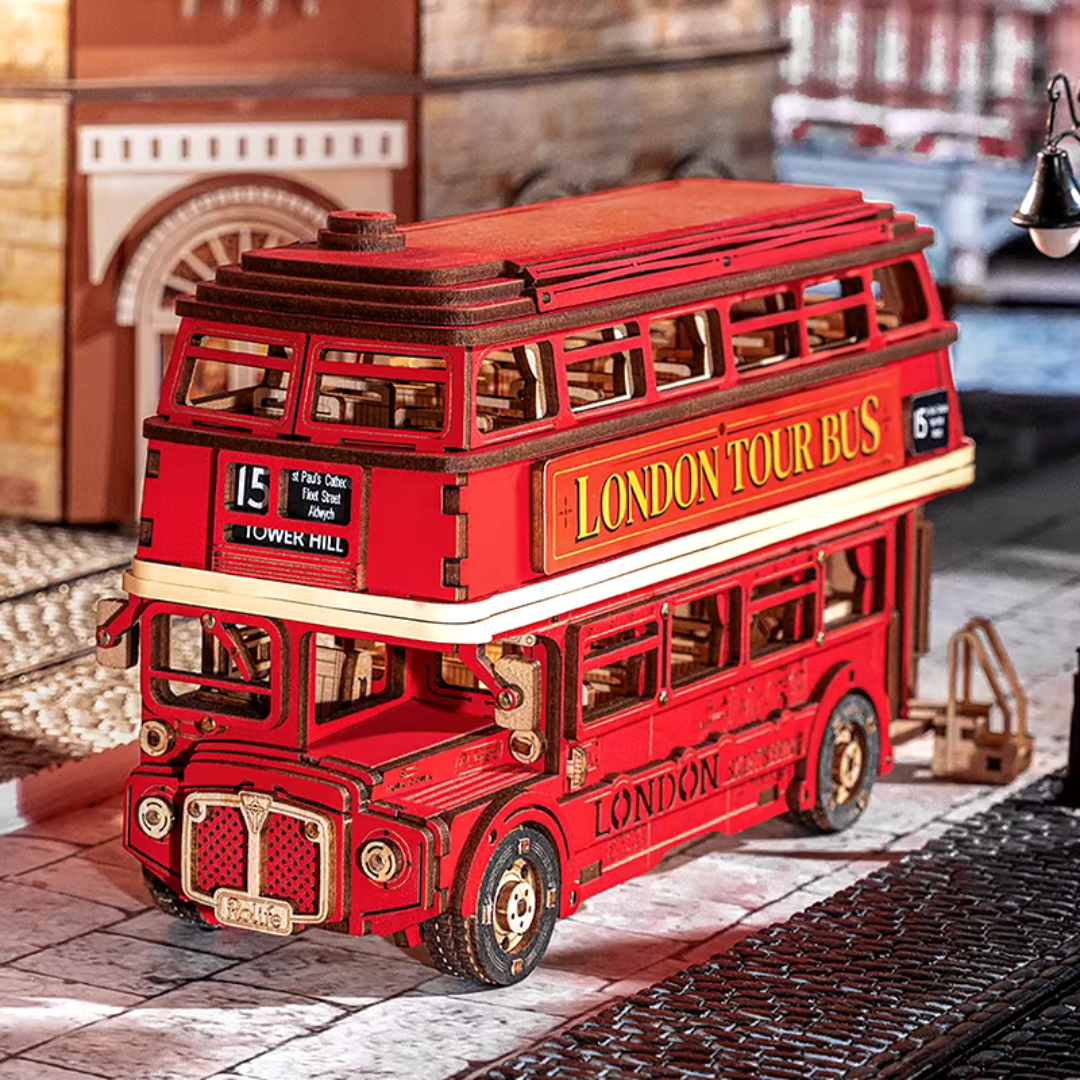 London Tour Bus – drewniany model 3D, puzzle 3D (3D puzzle) do samodzielnego złożenia