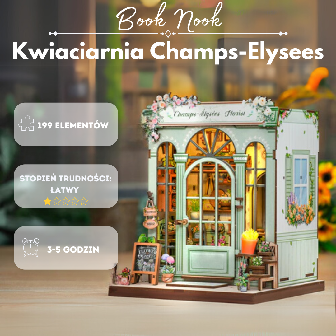 Specyfikacja i wymiary — Book Nook Kwiaciarnia Champs-Elysees (DIY kit)