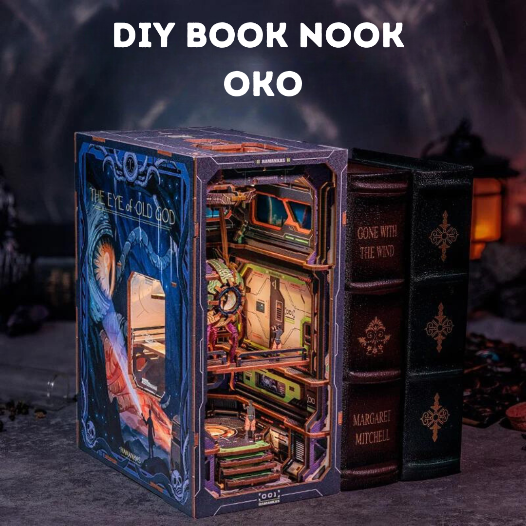 Elementy zestawu – Book Nook Oko, miniaturowy domek sci-fi