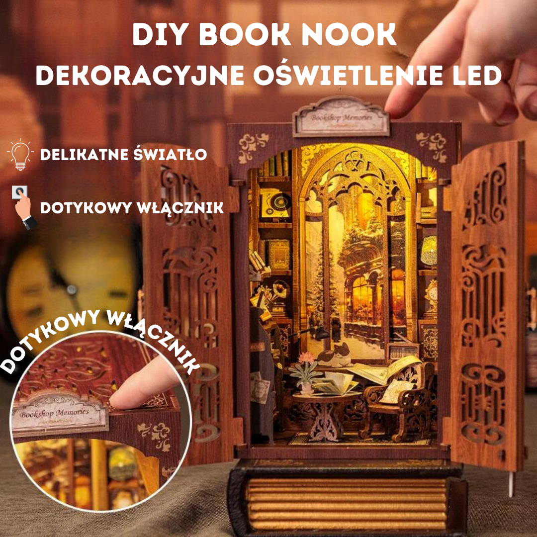 Oświetlenie LED w miniaturowym domku DIY – Book Nook Retro Księgarnia