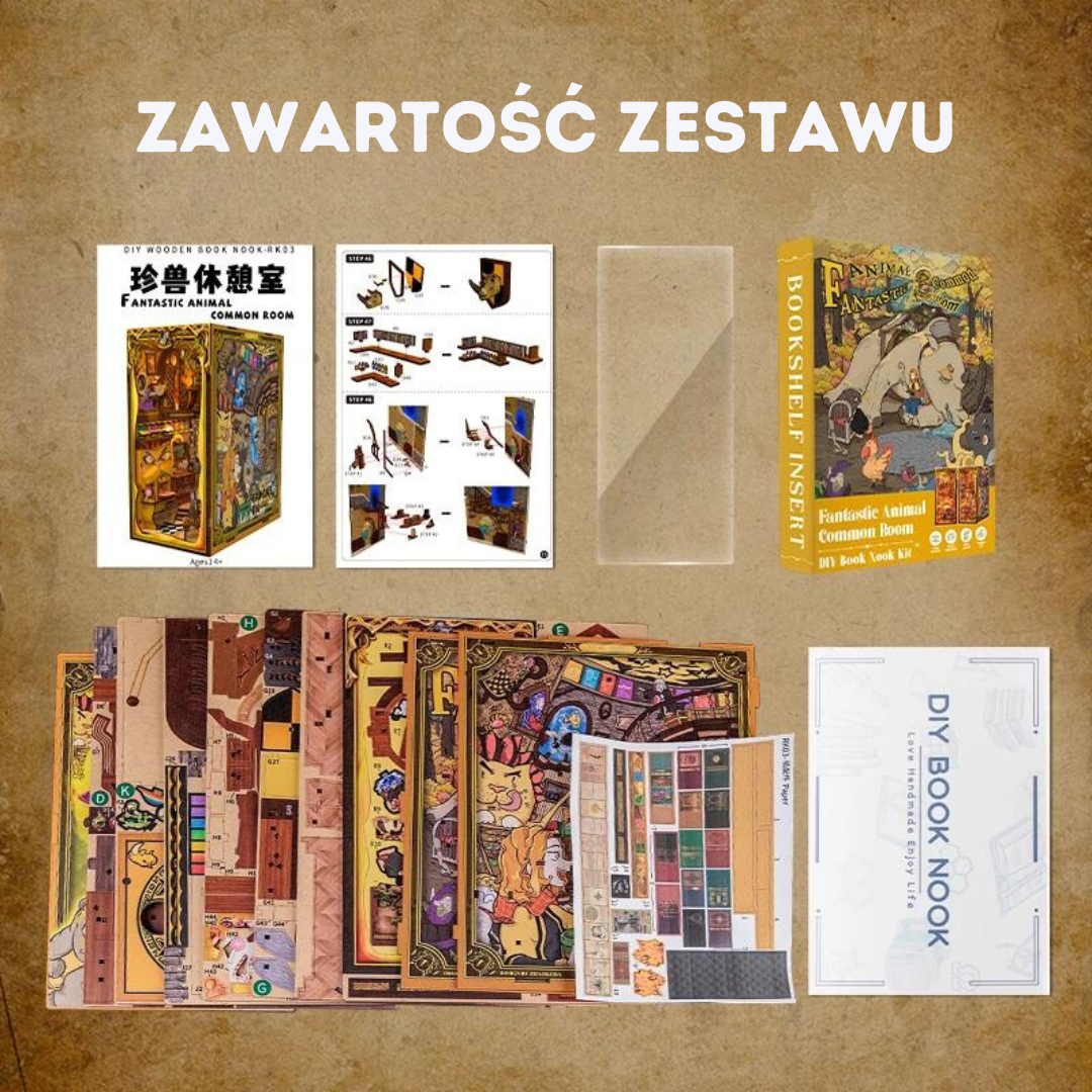 Akcesoria i detale zestawu – Book Nook Fantastyczne Zwierzęta, miniaturowy domek