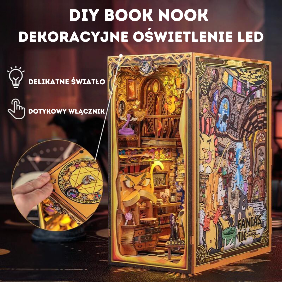 Miniaturowy domek Book Nook – Fantastyczne Zwierzęta, dekoracja półki z książkami