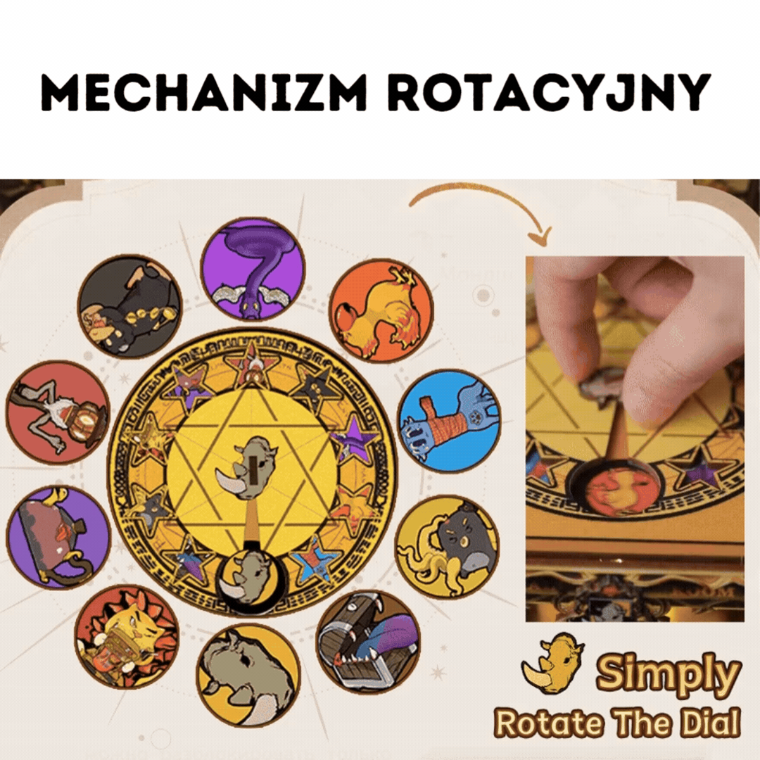 Ruchomy mechanizm – animowany podgląd Book Nook Fantastyczne Zwierzęta (DIY, 3D puzzle)