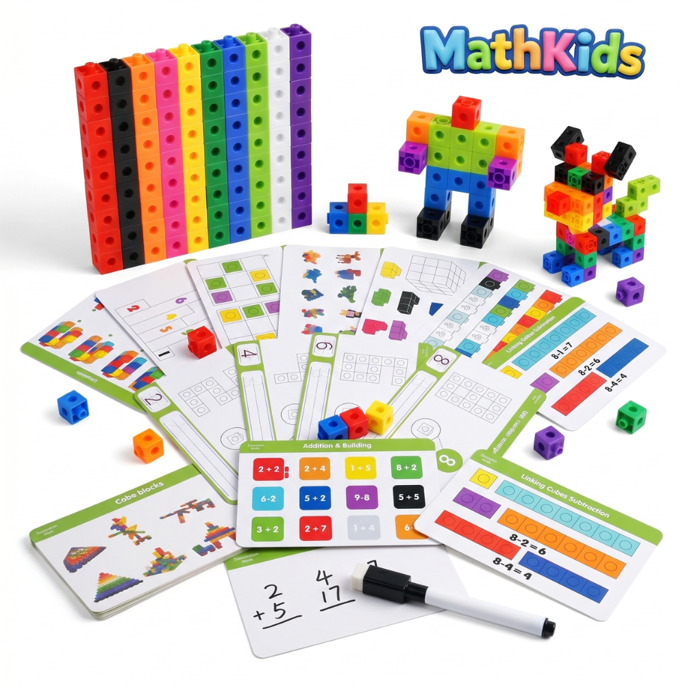 Pełny zestaw MathKids: klocki, karty zadań i marker
