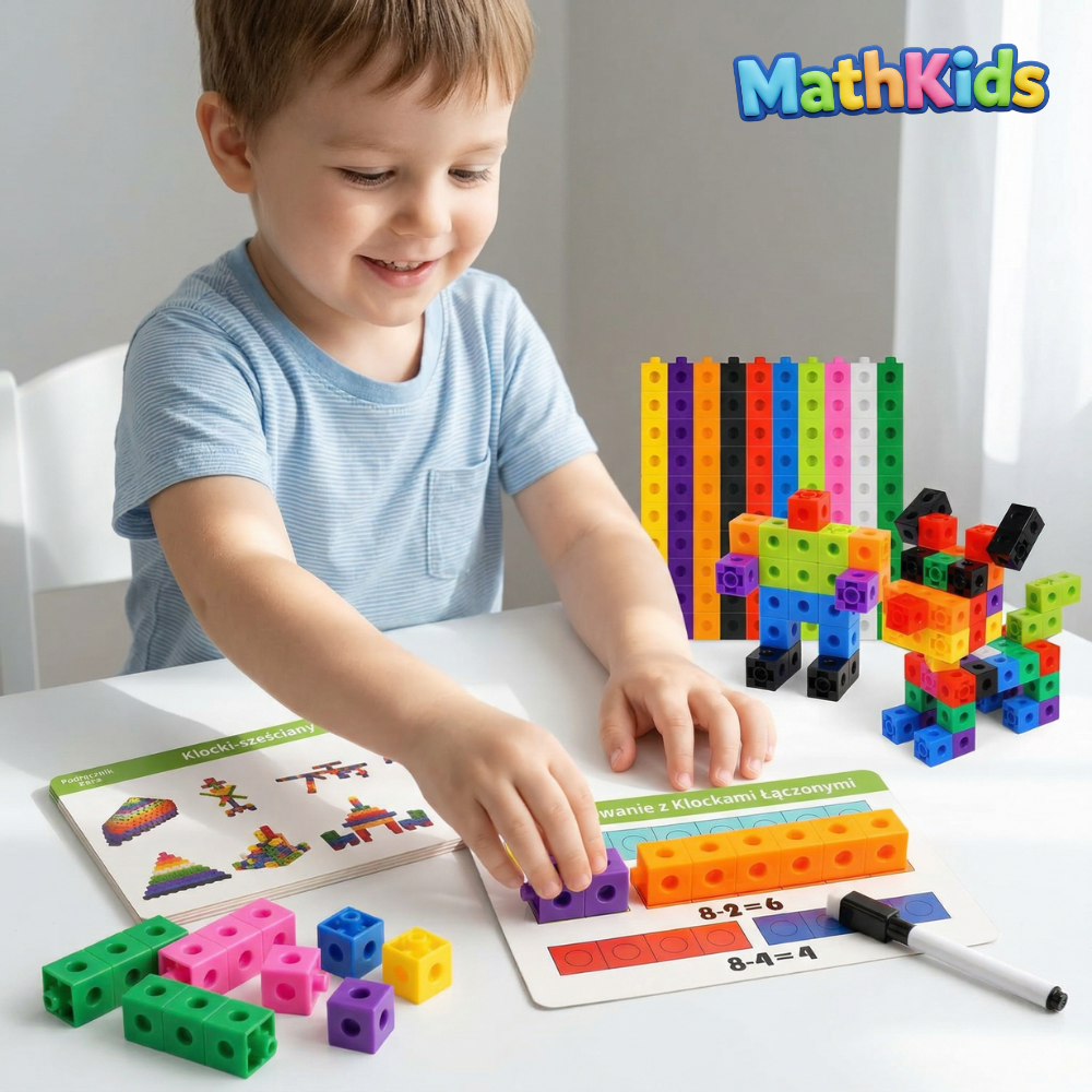 Klocki Linking Cubes MathKids połączone w konstrukcję 3D