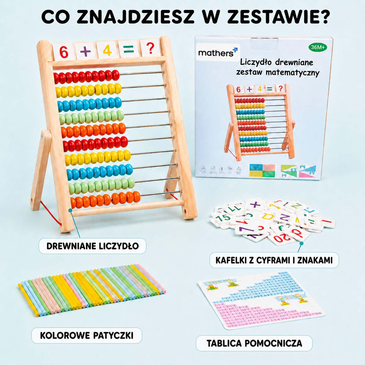 Drewniane liczydło mathers - zestaw matematyczny dla dzieci